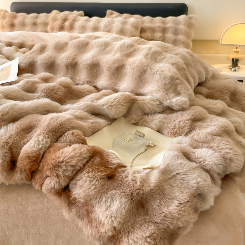 Thick Rabbit Plush Milk Velvet Four-Piece Set Winter Warm Rabbit Velvet Bed Bed Sheets Quilt Cover Lazy Rabbit Velvet Coral Velvet 4
