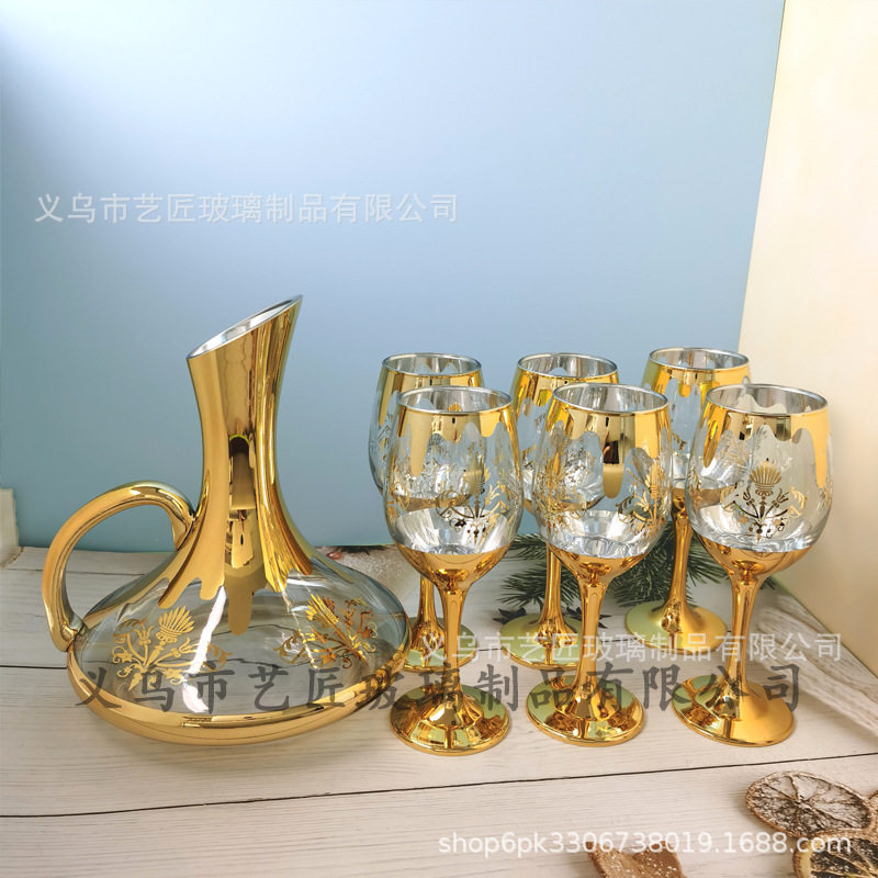 Wholesale Christmas Red Wine Glass Electroplating Crafts Wine Dispenser Tall Cup Household Decanter Light Luxury Wine Set