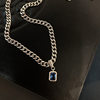 Diamond Blue Zircon Necklace Women's Niche Design Heavy Industry Simple Thick Chain Lucky Clavicle Chain 2022 Trendy