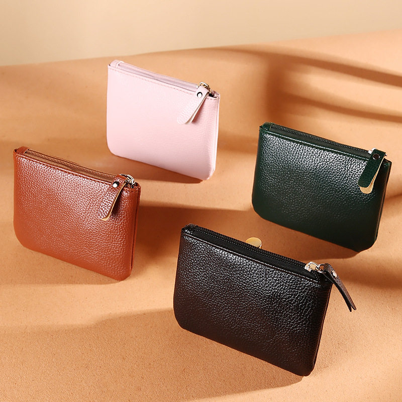 [Unisex] Coin Purse Women's 2021 New Litchi Zipper Coin Bag Solid Color PU Soft Leather Card Bag