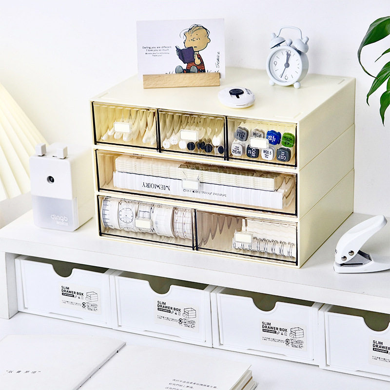 Striped drawer type storage box plastic desktop cosmetic finishing box free combination multi-layer stackable jewelry box