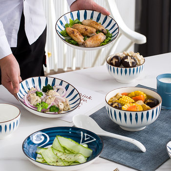 Japanese Style Japanese Style Bowls and Plates Tableware Set Household Jingdezhen Underglaze Color Ceramic Fish Plate Wholesale Noodle Bowl Soup Bowl