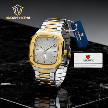 2025 Cross-Border New Rectangular Dial Men's Watch Waterproof Dual Calendar Display Steel Band Quartz Watch Dropshipping