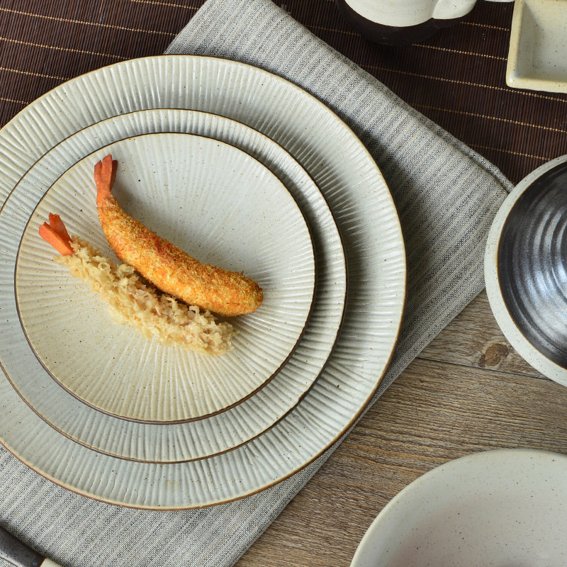 Japanese-style bowls and saucers combination high-end retro ceramic bowls and plates simple high-temperature round flat plate restaurant high-value tableware