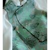 New Chinoiserie National Style Tang Suit Green Printed Vest Jacket Women's Spring and Summer Waistoutwear Buttoned Vest