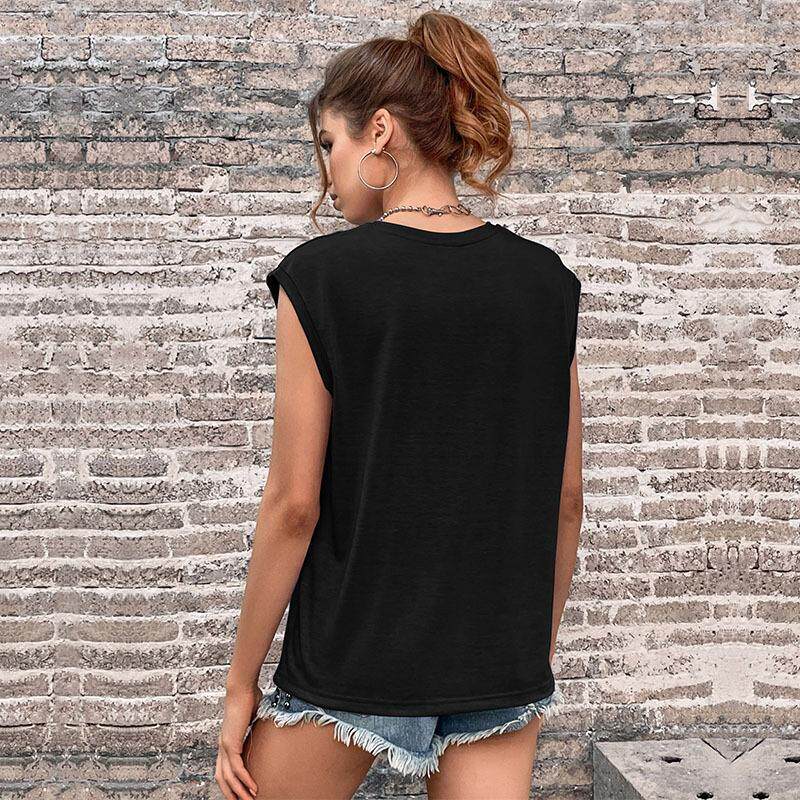 Womens Black Printed Short Sleeve T Shirt Summer Casual Style Trendy European and American Fashion Wholesale Available
