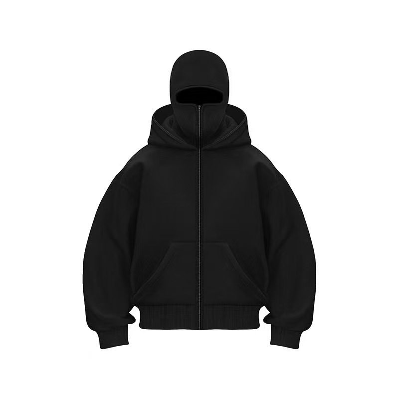 【现货•当天发】外贸秋冬抓绒连帽拉链卫衣外套蒙面男女情侣上衣