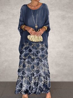 Chiffon Batwing Sleeve Maxi Dress Elegant Round Neck Trendy Design Lightweight Fabric Perfect for Spring Summer