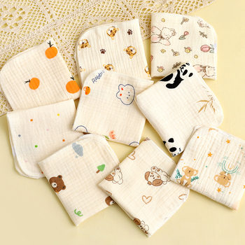 Baby's saliva towel four-layer gauze square towel soft absorbent hanging kindergarten children's towel baby wash face