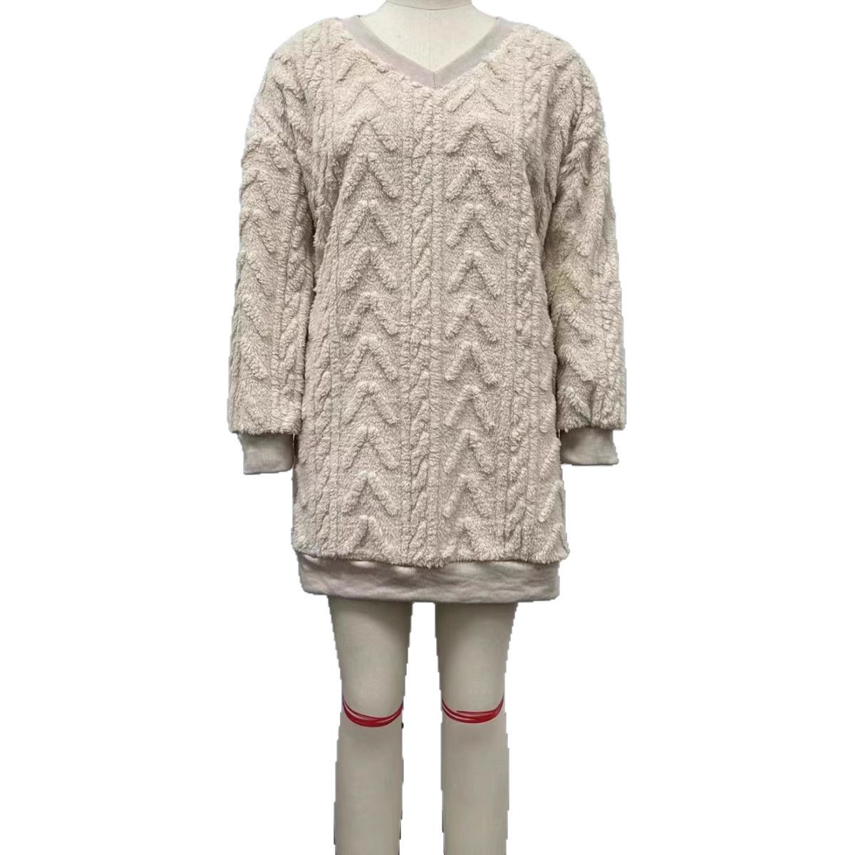 Womens Casual Solid Color V Neck Long Sleeve Top Autumn Winter Collection Versatile Everyday Wear Wholesale Available