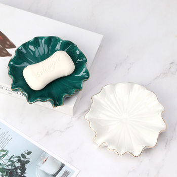 Nordic Ceramic Lotus Leaf Soap Box Draining Household Bathroom Laundry Soap Box Tray Light Luxury Soap Storage Rack