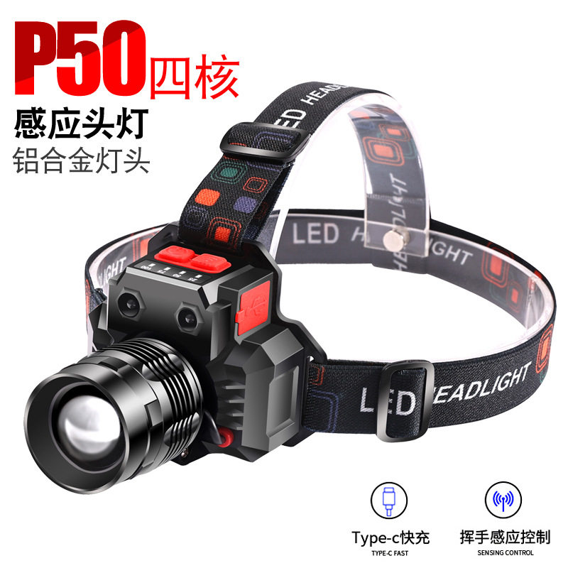 Cross-border bright LED induction headlights head-mounted night fishing lights charging bright outdoor lighting fishing lights wholesale