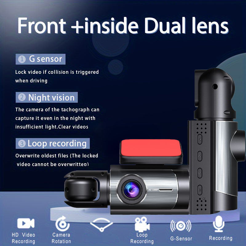 Stick-On Hidden Driving Recorder, Compact and Does Not Take up Space, Dual-Lens Loop Recording in Front of the Car and Inside the Car