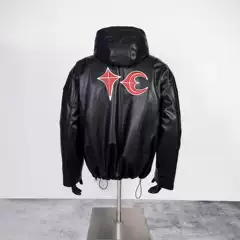 No Sleep Tide THUG CLUB Mob Club American Style Vintage PU Leather Star Moon Padded Embroidered Zipper Jacket