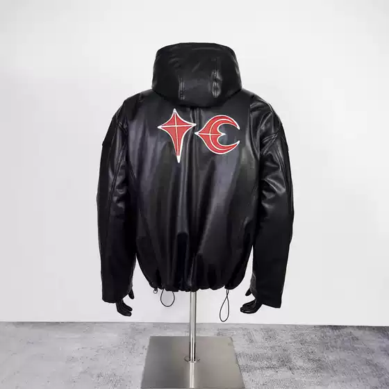 No Sleep Tide THUG CLUB Mob Club American Style Vintage PU Leather Star Moon Padded Embroidered Zipper Jacket