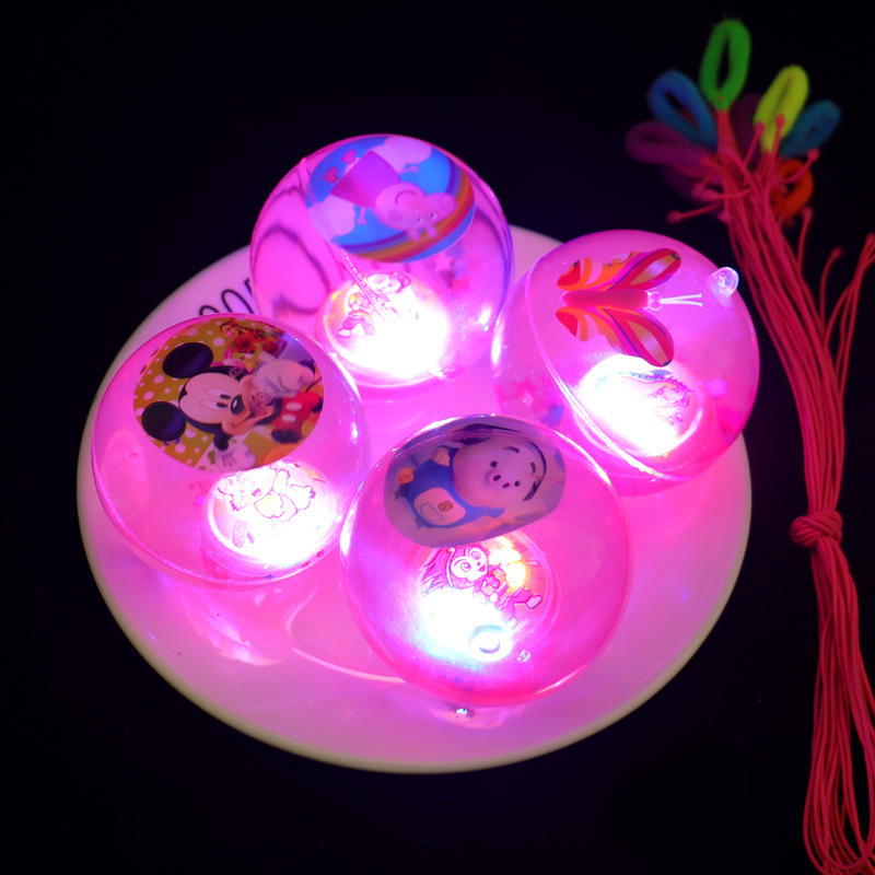 卡通带绳子水晶球发光大号实心弹力球七彩魔幻闪光儿童玩具跳跳球