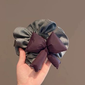 High-grade gray wood ear hair ring cotton purple bow head rope horsetail ball head South Korea new hair accessories for women