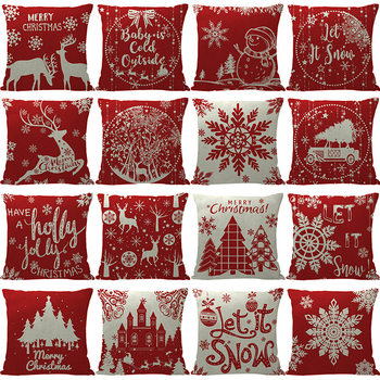 Amazon Red Christmas Snowflake Pillowcase Linen Elk Christmas Tree Sofa Cushion Cover Linen Pillowcase
