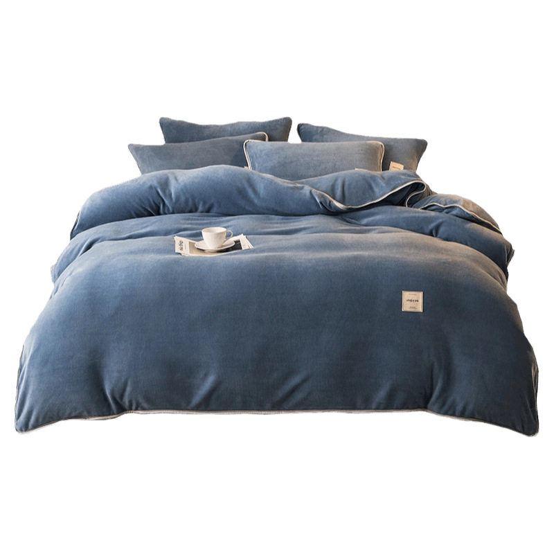 Winter Thickened Warm Milk Velvet Four-Piece Bedding Set Coral Fleece Bed Sheet Duvet Cover Fleece Cartoon Three-Piece Bedding Set