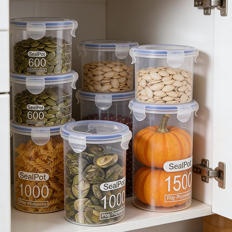 Cross-Border Sealed Plastic Box Storage Jar Transparent Dried Fruit Storage Jar Sealed Jar Kitchen Moisture-Proof Grain Jar