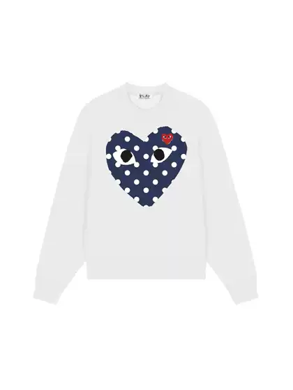 Comme des Garcons Chuan Jiu PLAY Embroidered Love Heart Autumn Winter Long Sleeve Round Neck Woolen Hoodie for Men and Women