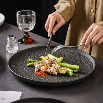 Retro simple ceramic tableware steak plate frosted salad plate fruit plate advanced Western plate shallow plate disc