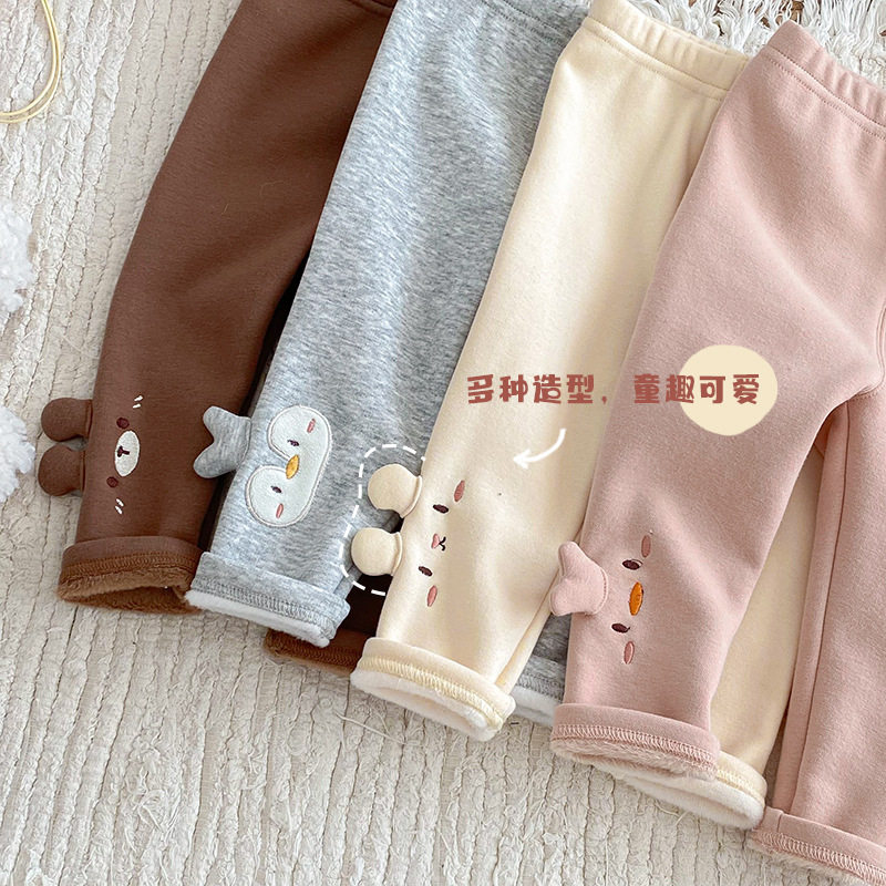 Girls' Super Cute Leggings 2025 New Winter Baby Stereo Ear Thickeneded Casual Pants Kidsren's Winter Pants