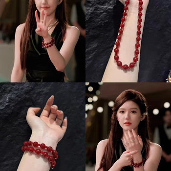 Jingde Jewelry Xiumo Dazzling Zhao Lusi's Same Style 7A Grade Red Agate Double Circle Bracelet Retro Animal Year Bracelet