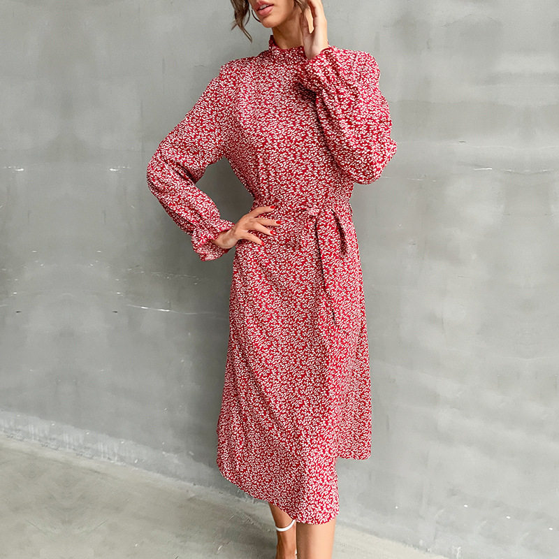 Long Sleeve Floral Print Bodycon Dress for Women High Neck Slim Fit Elegant Style Perfect for Parties and Events