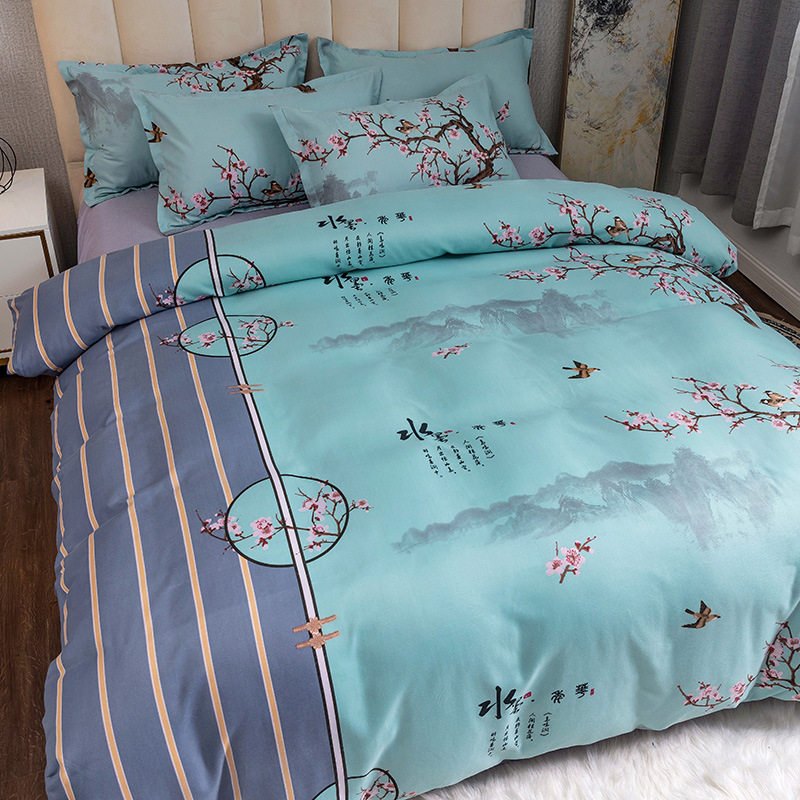 Nantong Fulena Four-piece Set Wholesale Chinese Style Sanding Washed Cotton Bed Sheet Quilt Cover Gift Four-piece Set for Hair