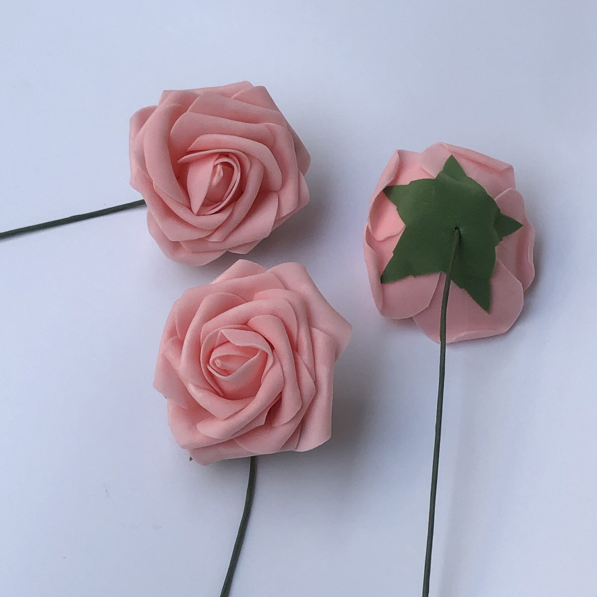 工厂现货仿真8cm带杆PE玫瑰花 泡沫花头手捧花婚庆喜糖盒配件