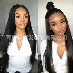 European and American Export Middle Parted Black Long Straight Hair Lace High Temperature Silk Wig Hand Hook Artificial Full Head Cross-Border Hairstyle
