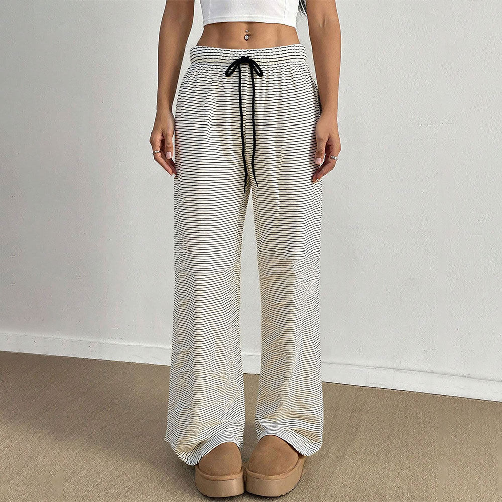 Womens Striped Print Wide Leg Trousers Comfortable Loose Fit Casual Style Ideal for Home and Leisure Wholesale