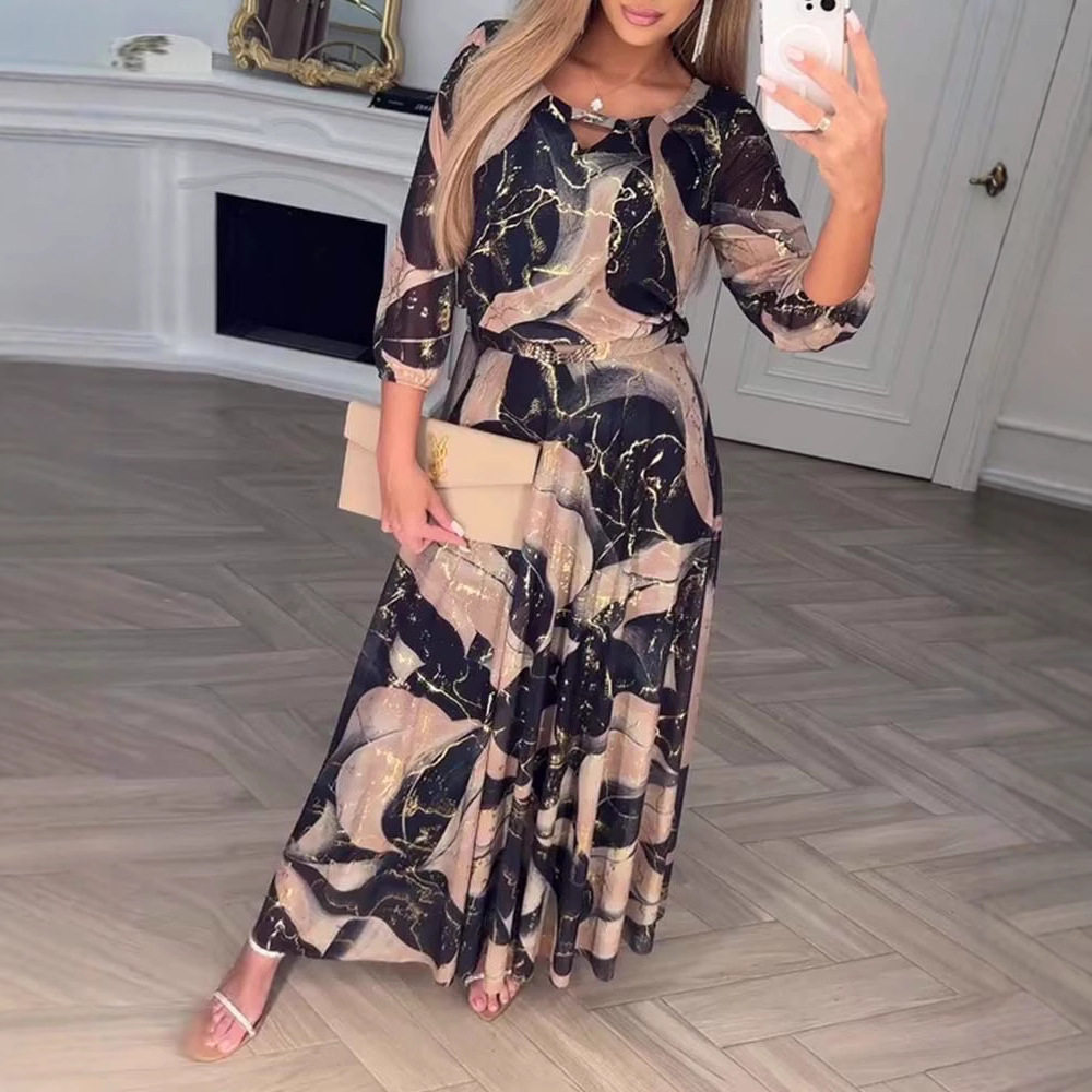 Elegant Floral Print Midi Dress for Women Summer Style Waist Defined 3 4 Sleeves Wholesale Available