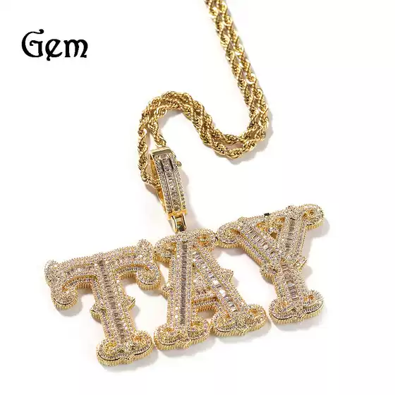 Gumeng cross-border new letter necklace hip hop full diamond barbed rock candy letter DIY stitching combination personalized necklace