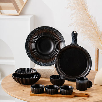 Customized Retro Kiln-Turned Ceramic Baking Pan Bowl Cake Dish Cup Baking Pan Hotel Restaurant Steak Plate Home Export Wholesale