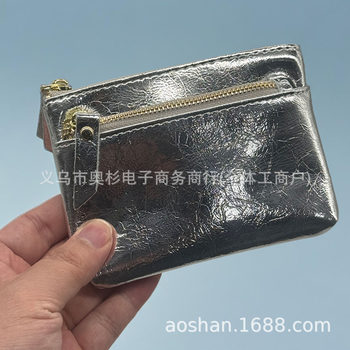 Hot-Selling Promotional Fashion Eye-Catching Pu Soft Leather Coin Purse Card Holder with Double Zipper Design for Storing Coins and Keys