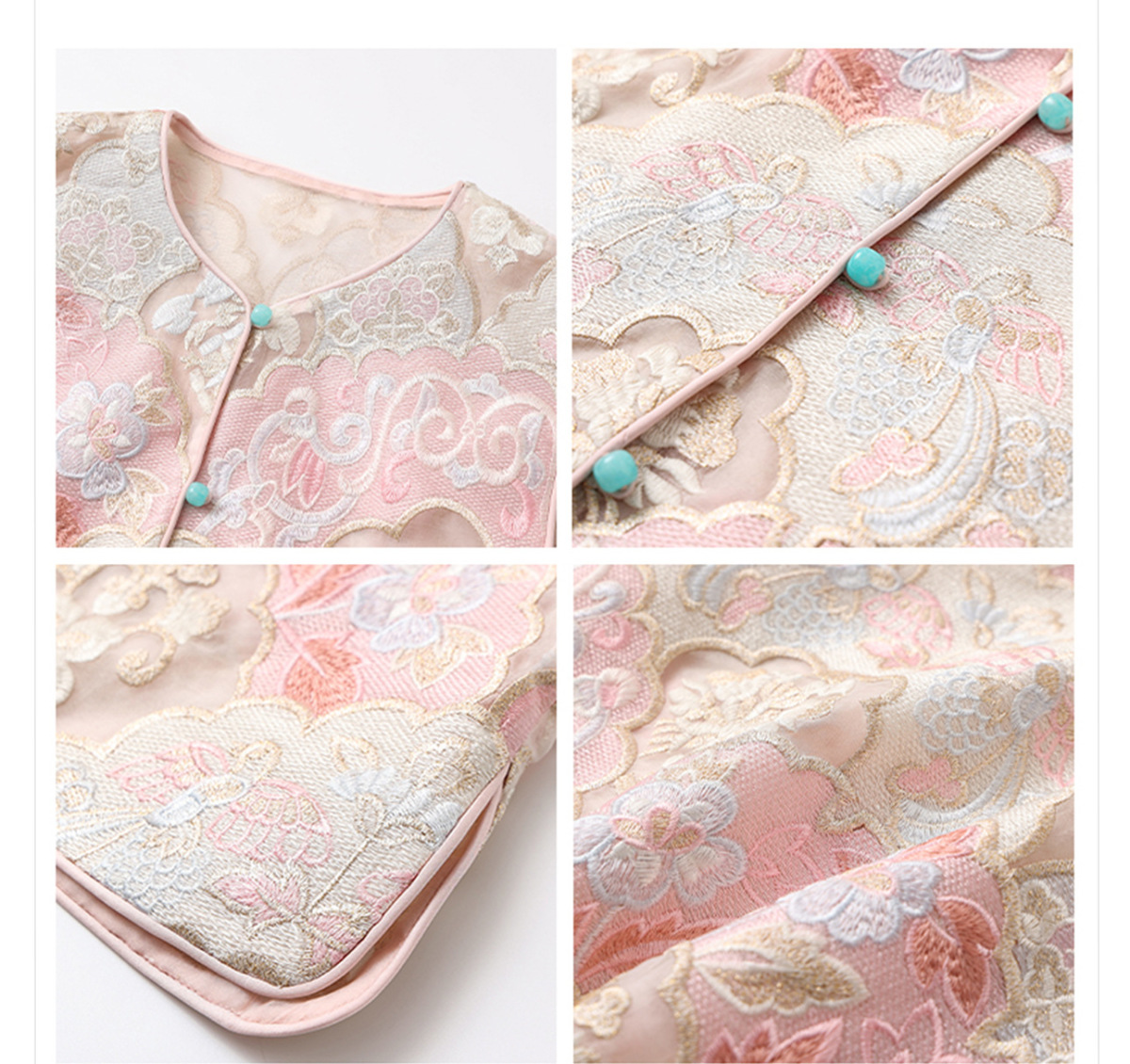 Áo vest nữ dáng gile thêu hoa cúc tơ tằm cao cấp — Áo vest màu hồng mơ (giao hàng trong 7 ngày), Áo vest màu hồng mơ (giao hàng trong ngày)
