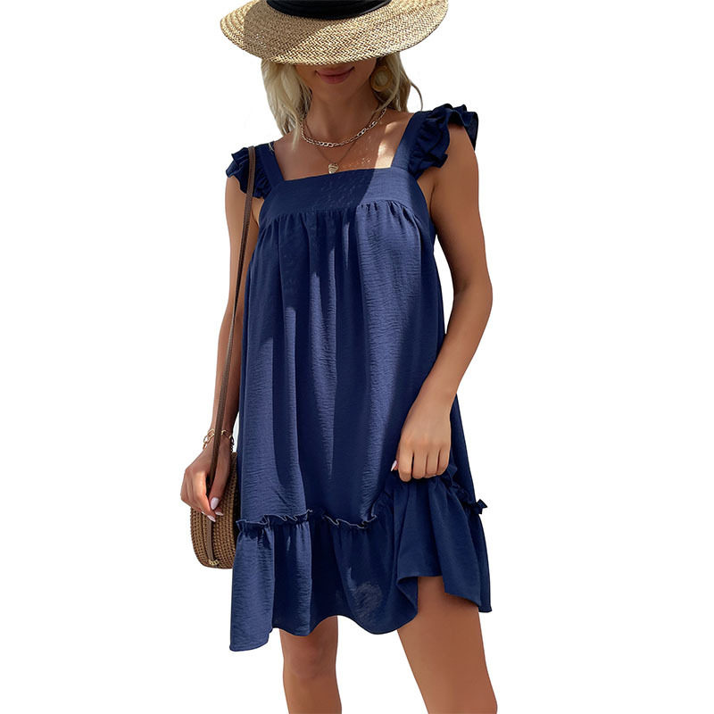Womens Casual Beach Dress Short Loose Fit Spaghetti Straps Lightweight Fabric Summer Vacation Wear Wholesale