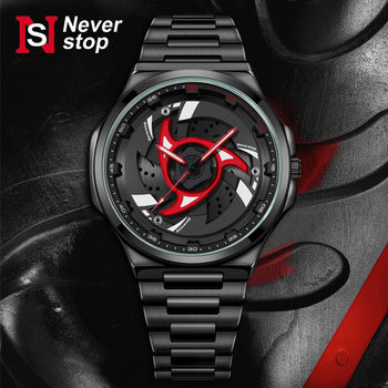 Ns Brand Cross-Border New Men's Steel Band Watch with Rotatable Wheel Hub Dial Sports Quartz Watch Factory Ready Stock