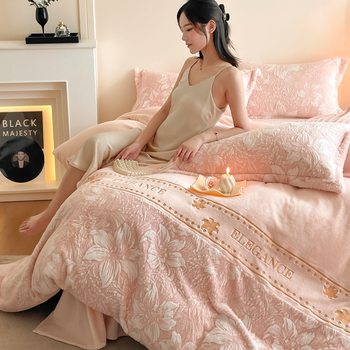 Winter Accessible Luxury Warm Milk Velvet Four-Piece Set Double-Sided Thickeneded Quilt Cover Bed Sheets Three-Piece Set Coral Velvet Bedding