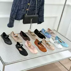 High-End New Style Satin Ballet Shoes with Classic Bow, Fashionable Single Shoes with Lettering, Versatile Satin Shoes