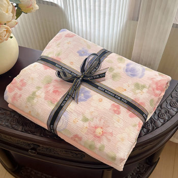 Winter New Style Fresh Washed Cotton Aerobic Double-Layer Yarn Printed Cloud-Like Kapok Wrinkled Yarn Home Bedding Set