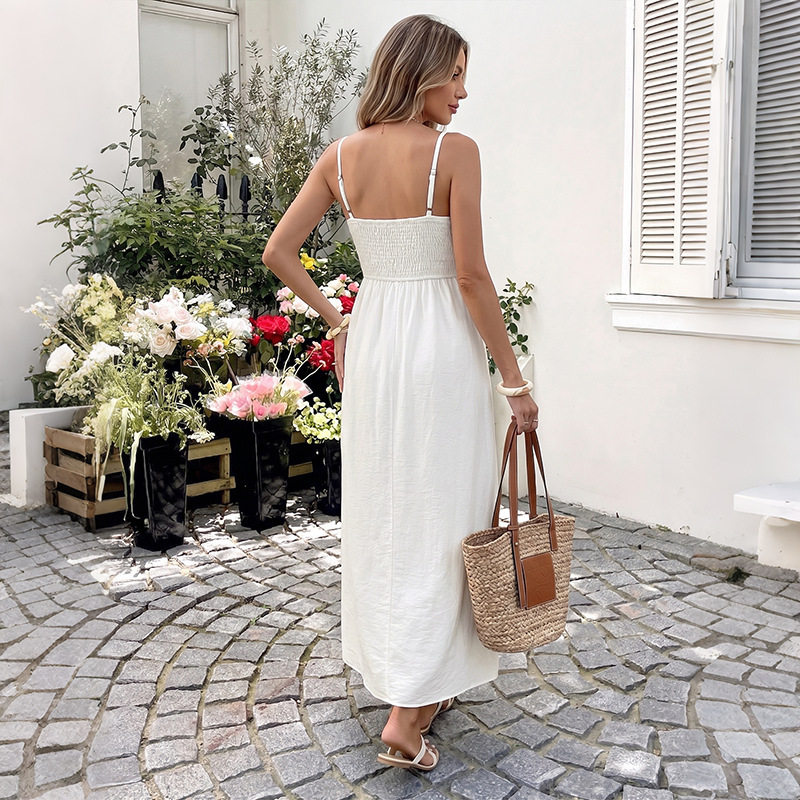 Sleeveless Crochet Embroidered Dress Solid Color Sexy Style Vacation Ready Wholesale Available