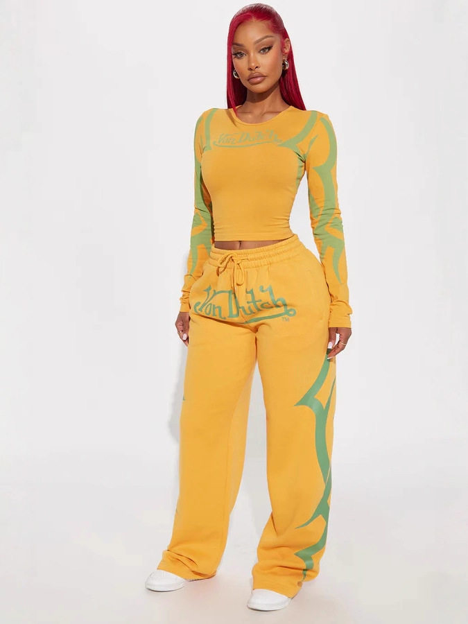 FC1427欧美跨境秋冬运动印花撞色休闲时尚套装女装两件套