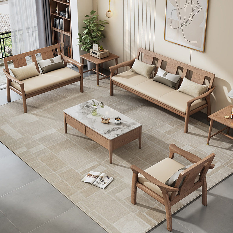 厂家新中式实木沙发冬夏两用白蜡木沙发客厅沙发科技布沙发组合