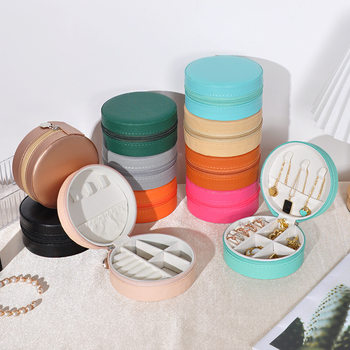Cross-Border Simple Round Jewelry Box Creative Portable Jewelry Storage Box Earrings Necklace Ring Small Jewelry Box Wholesale
