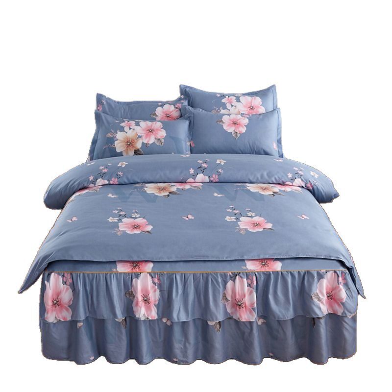 Bed Skirt Style Four-Piece Bedding Set 1.8m2.0m Double Quilt Cover Korean Style Brushed Princess Style Bed Bed Sheets Bedspread