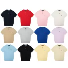 25 New High Version In Stock RL Pony Embroidery Two-Button Chunky Cable Knit Polo Collar Slim Fit Women's Short Sleeve T-Shirt