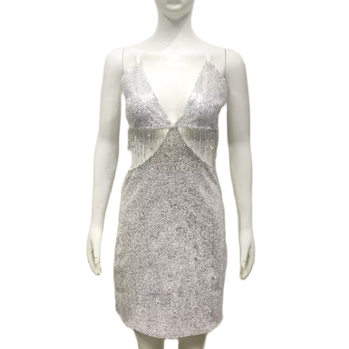 Sequin Hollow Out Sexy Fashion Cami Dress Summer Rhinestone Chain Detail Elegant Evening Wear Wholesale Available